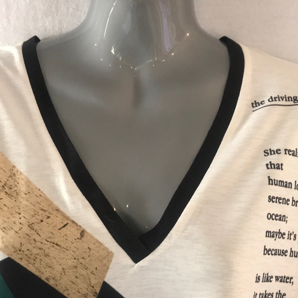 NWOT Zara Jersey Knit Abstract Mixed Media Top | Asymmetrical Hem | 3/4 Sleeve - Picture 4 of 6